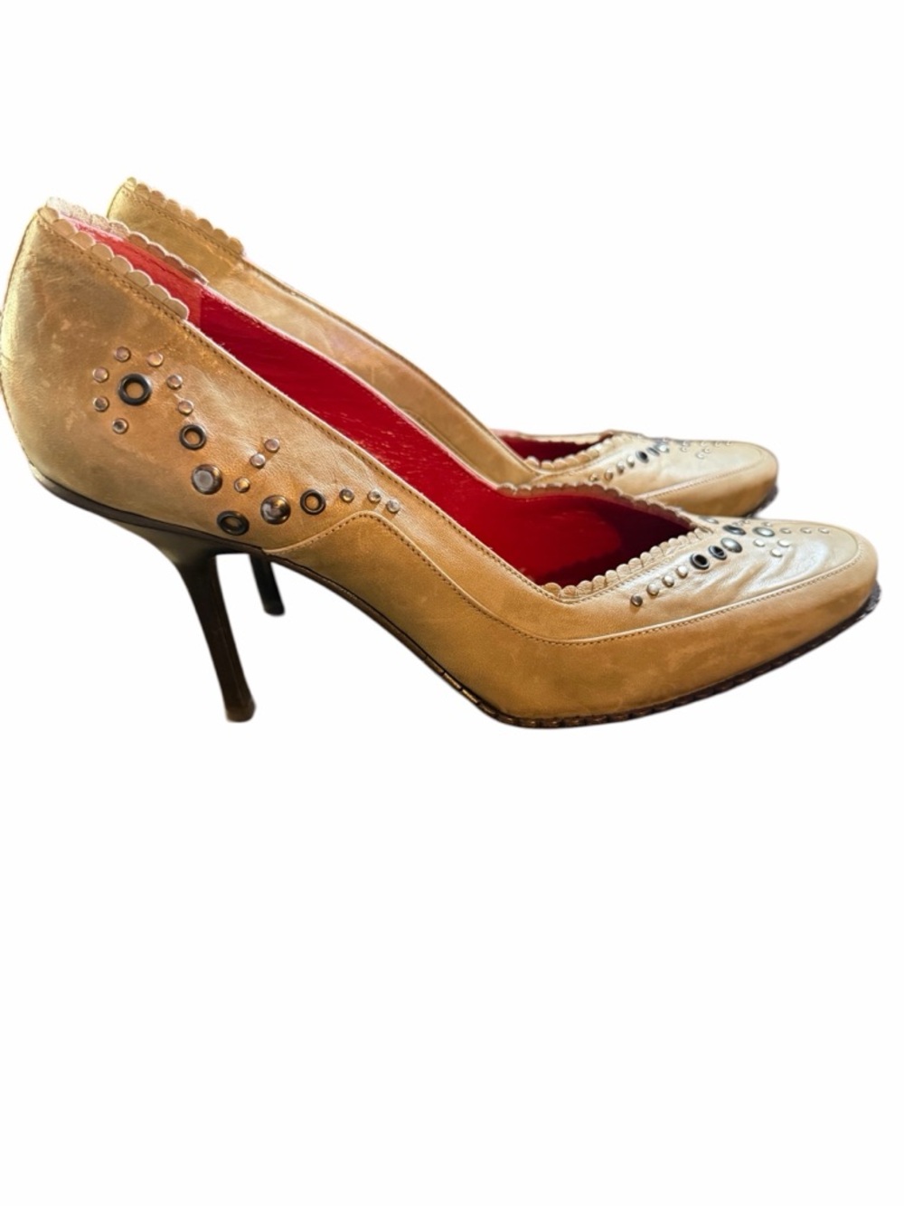 Goffredo Fantini Italian Leather Studded Scalloped Pumps - 39 - Picture 4 of 6